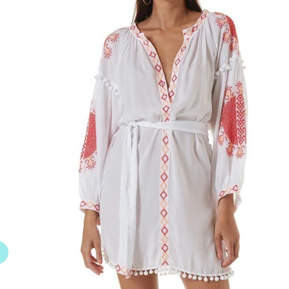 Melissa odabash KATYA WHITE/RED SHORT KAFTAN